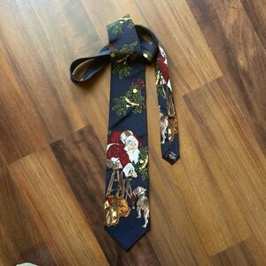 Vintage Saturday Evening Post Vintage Tie-Santa Decorating A‎ Tree With A Dog